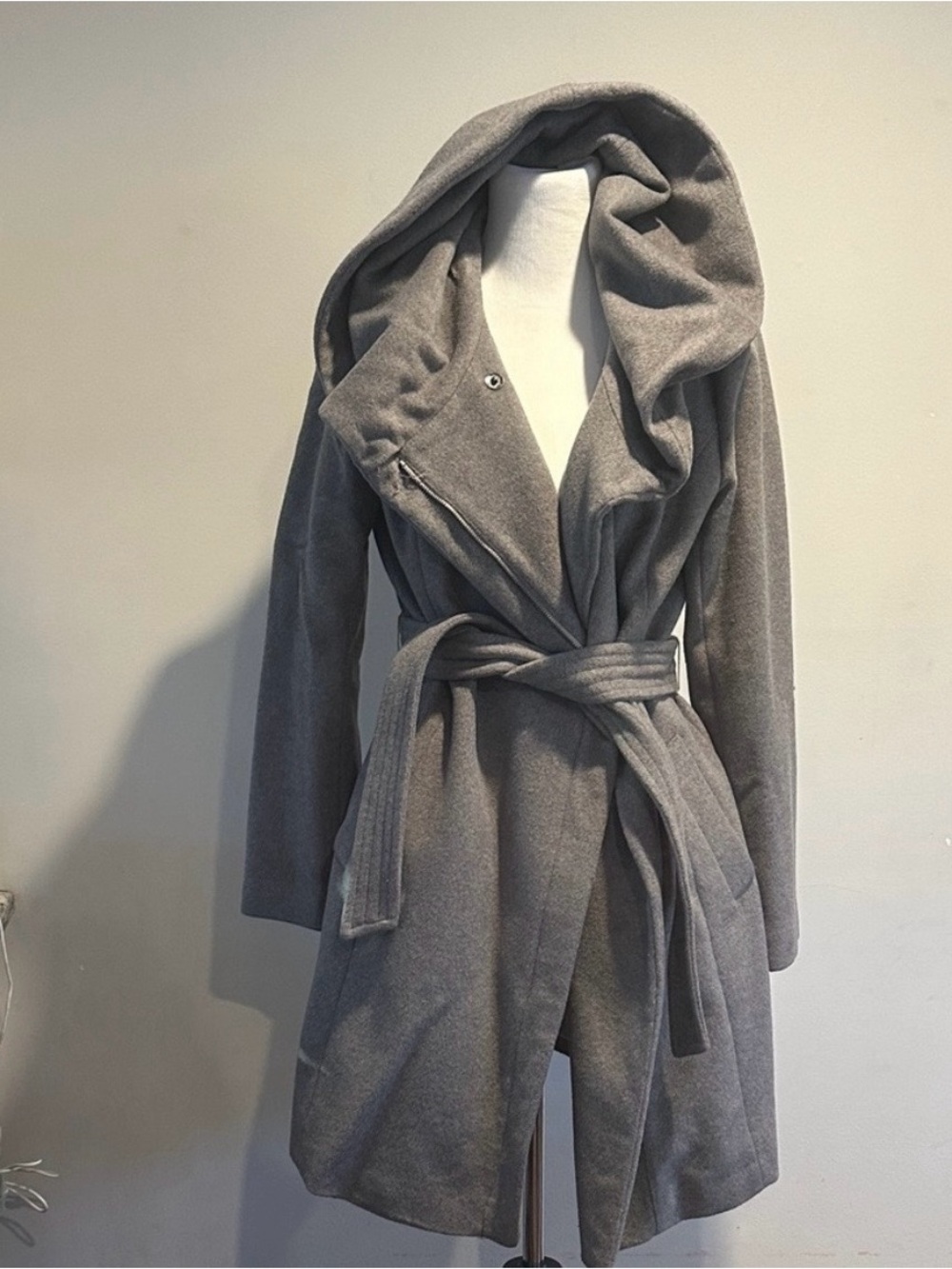 Cole Haan Gray Hooded Wrap Robe Coat